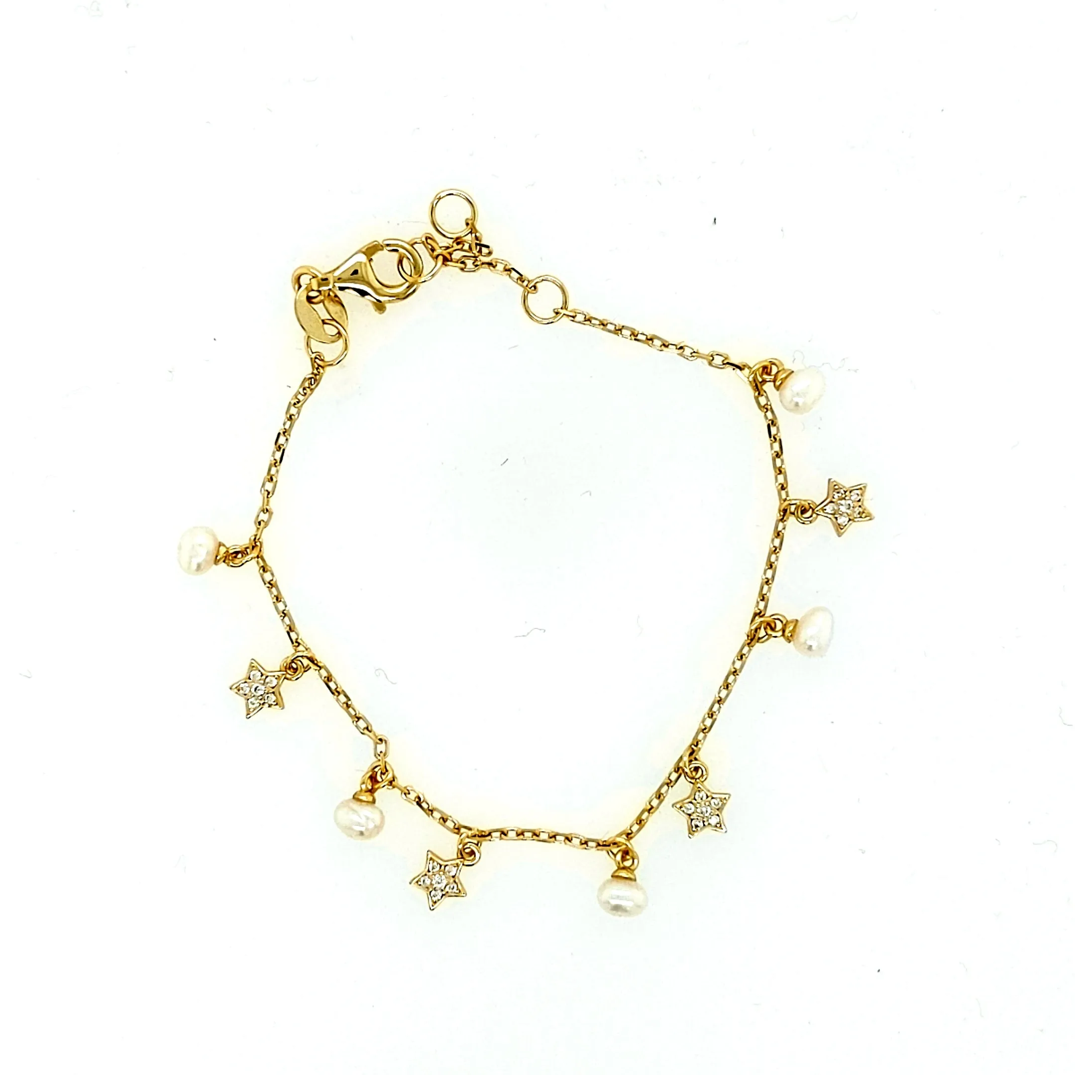 Gold Plated Sterling Silver Star and Pearl Children's Bracelet