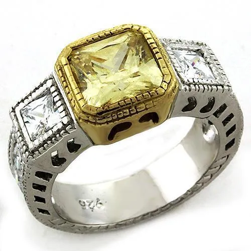 Gold Rhodium 925 Sterling Silver Ring with AAA Grade CZ in Citrine for Women Style LOAS1209
