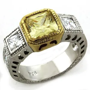Gold Rhodium 925 Sterling Silver Ring with AAA Grade CZ in Citrine for Women Style LOAS1209