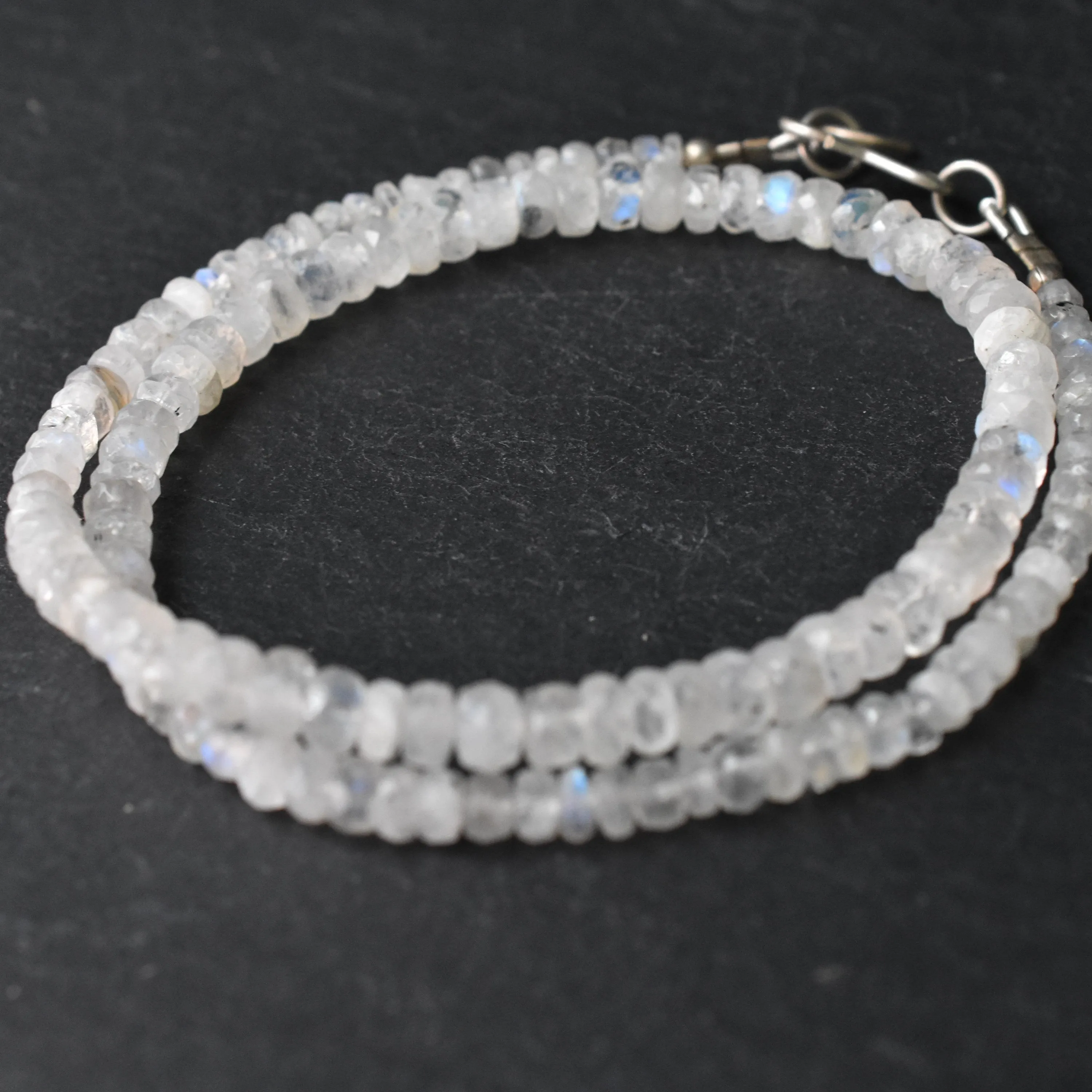 Gorgeous Rondelle Rainbow Moonstone Faceted Beaded Necklace