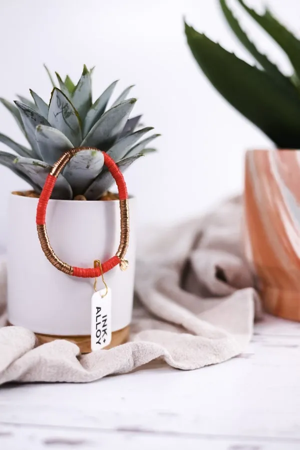 Grace Two Color Block Stretch Bracelet Coral and Gold FINAL SALE