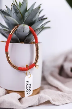 Grace Two Color Block Stretch Bracelet Coral and Gold FINAL SALE