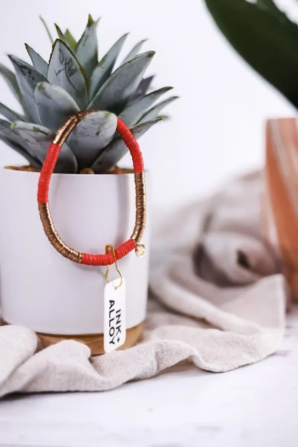 Grace Two Color Block Stretch Bracelet Coral and Gold FINAL SALE