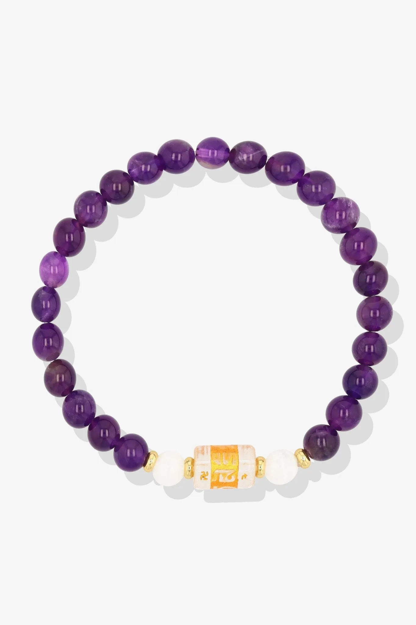 Grade A Amethyst and Moonstone Mantra Prayer Feng Shui Bracelet