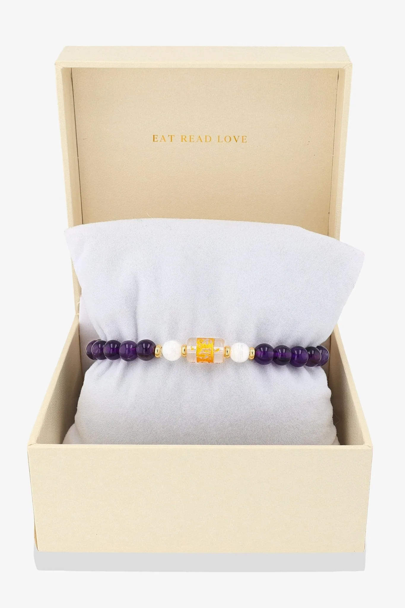 Grade A Amethyst and Moonstone Mantra Prayer Feng Shui Bracelet