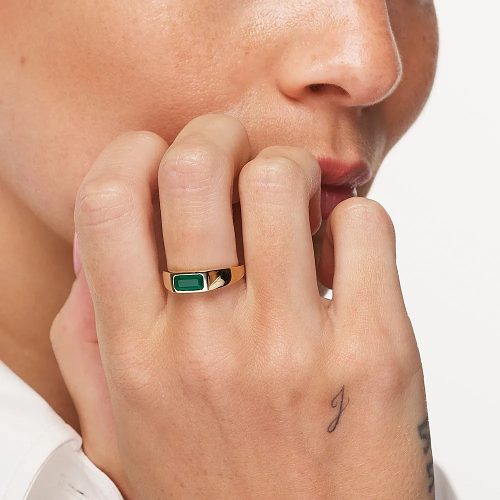 Green Agate Signet Pinky Ring in Gold