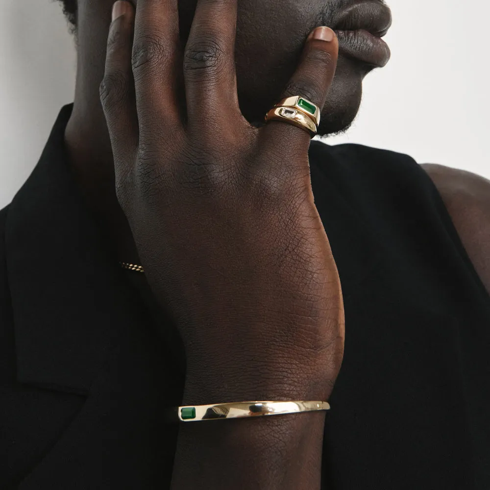 Green Agate Signet Pinky Ring in Gold