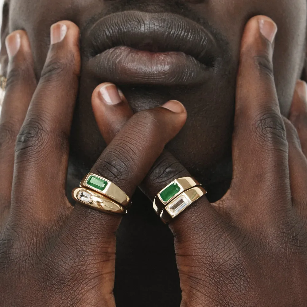 Green Agate Signet Pinky Ring in Gold