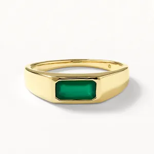 Green Agate Signet Pinky Ring in Gold