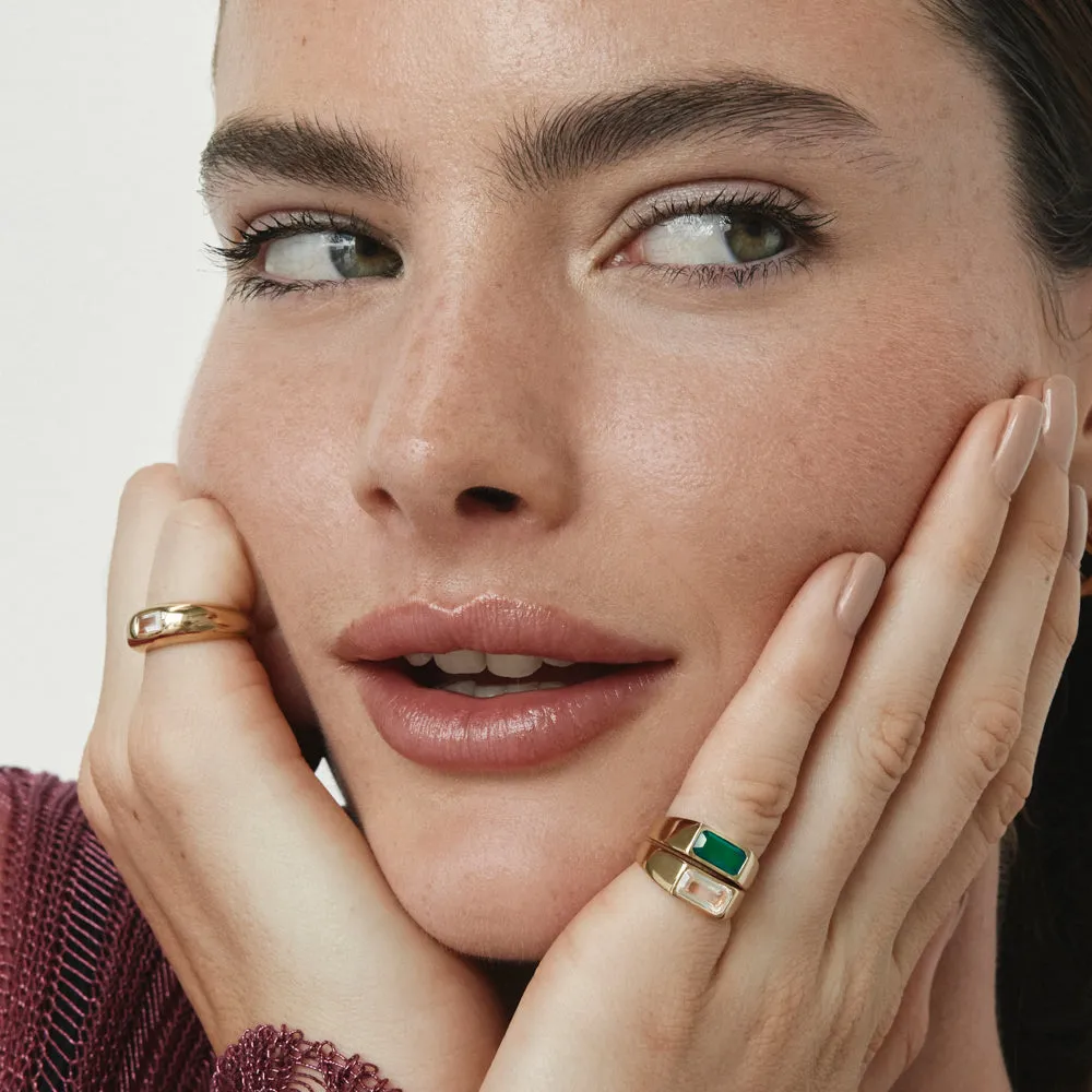 Green Agate Signet Pinky Ring in Gold