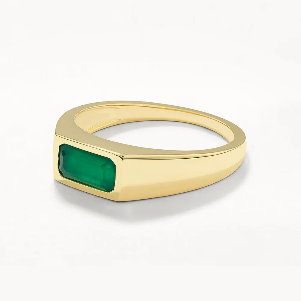 Green Agate Signet Pinky Ring in Gold