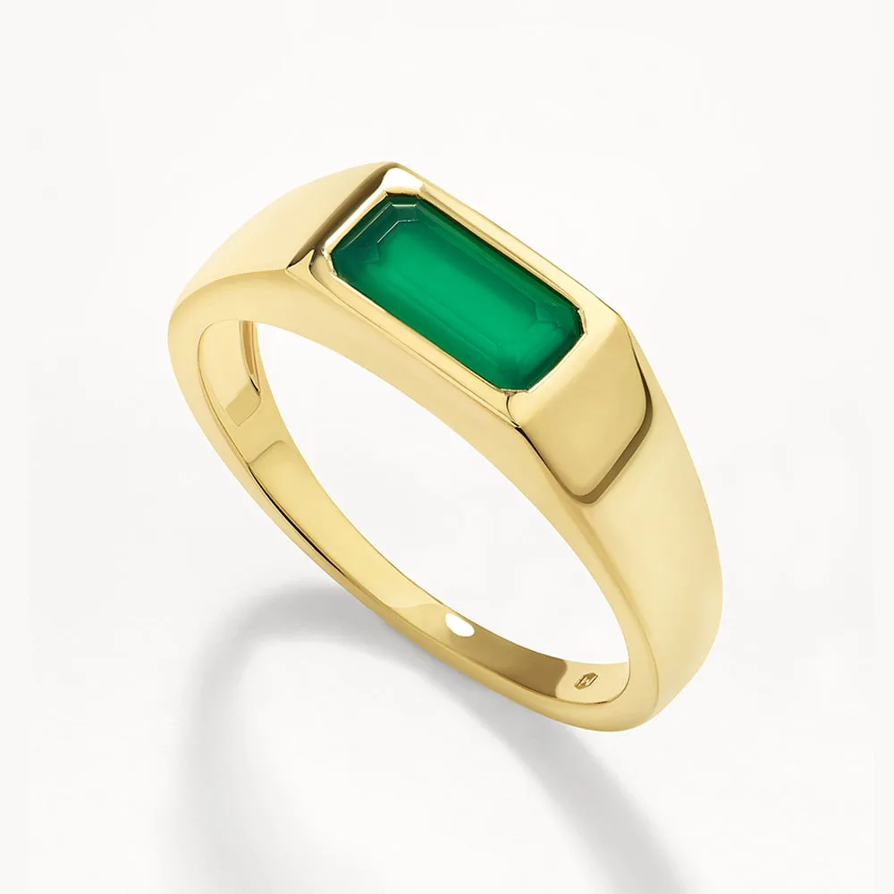 Green Agate Signet Pinky Ring in Gold