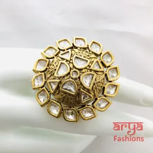 Grey Meenakari Kundan Jadau Golden Statement Ring