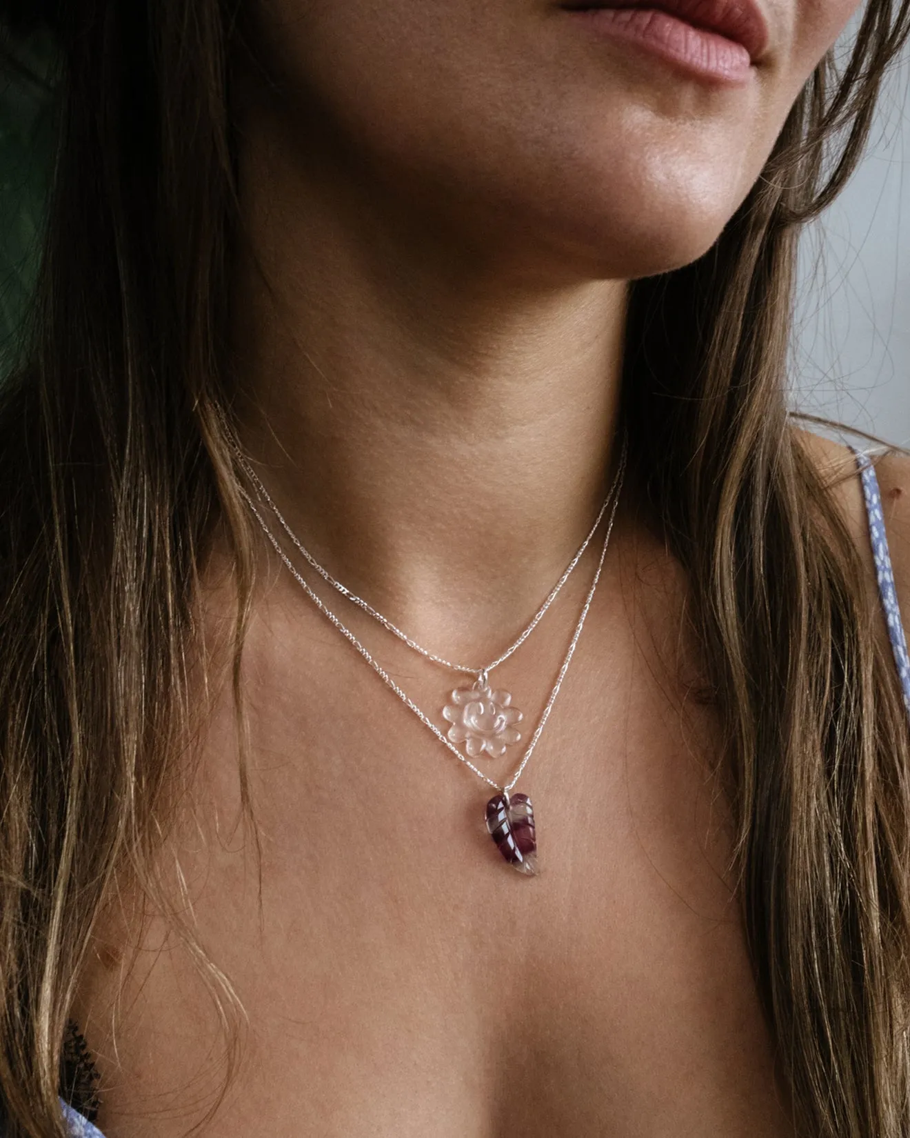 Grossular Garnet Hand Carved Leaf Necklace