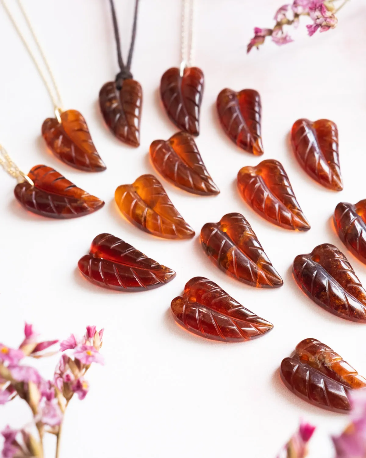 Grossular Garnet Hand Carved Leaf Necklace