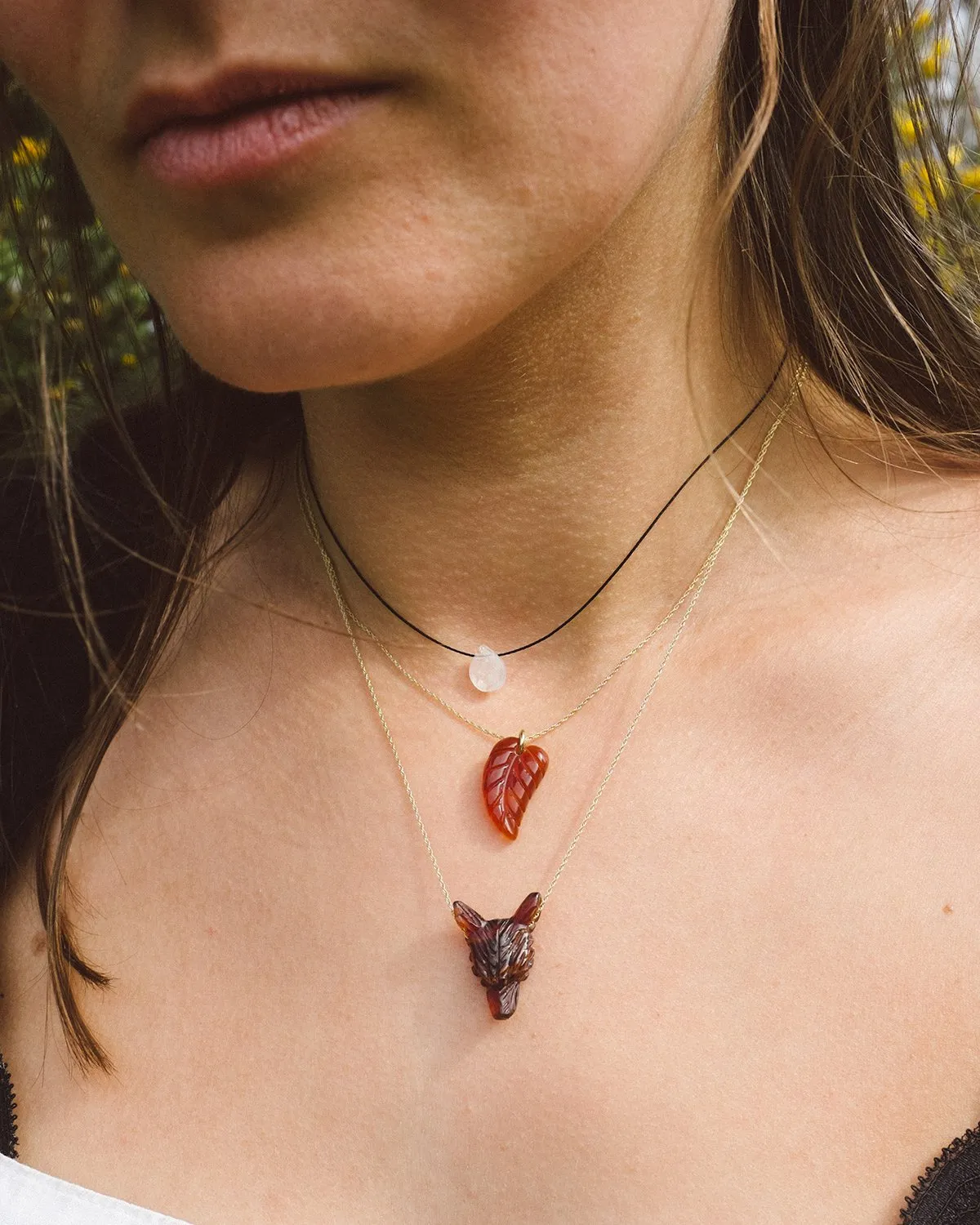 Grossular Garnet Hand Carved Leaf Necklace