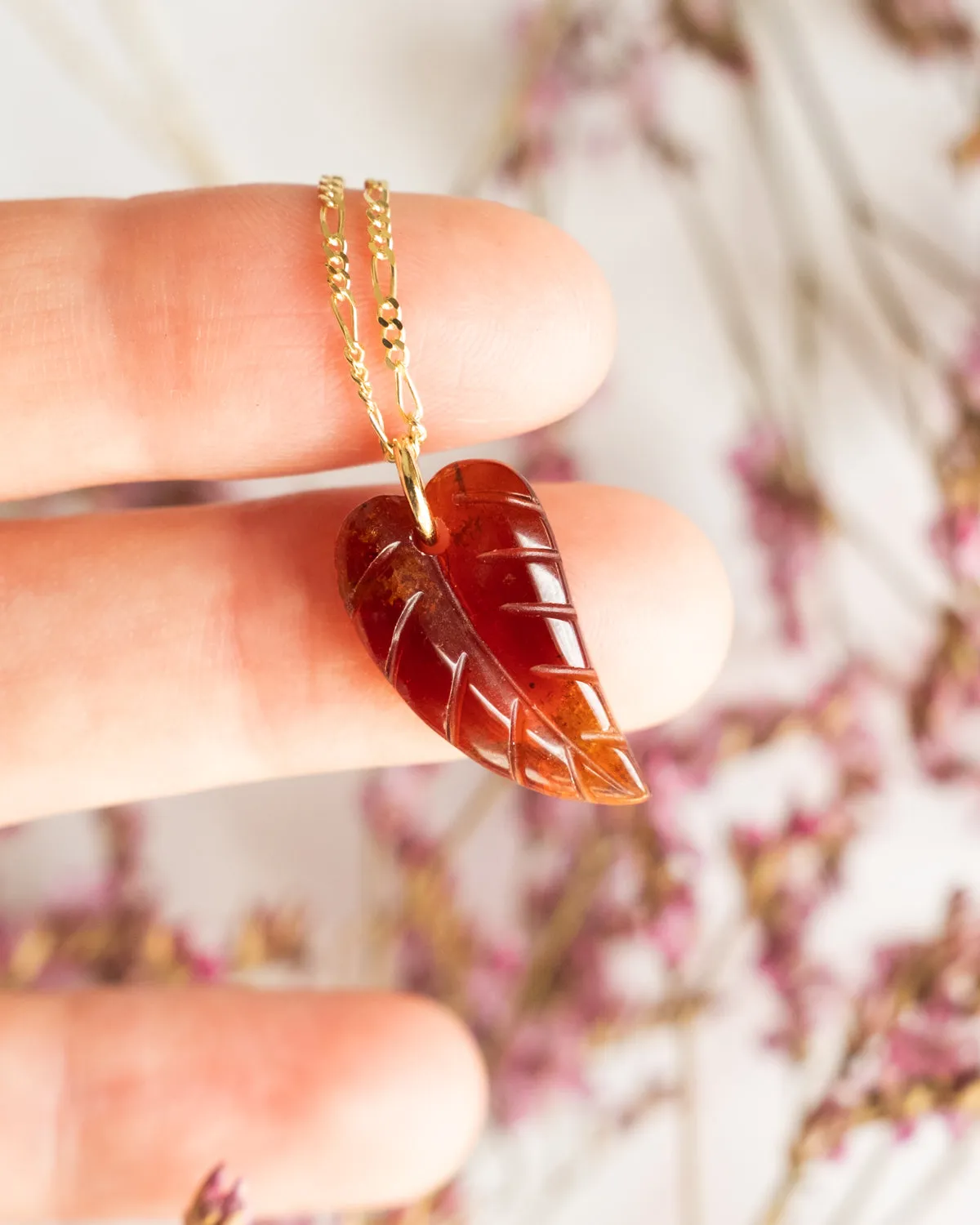 Grossular Garnet Hand Carved Leaf Necklace