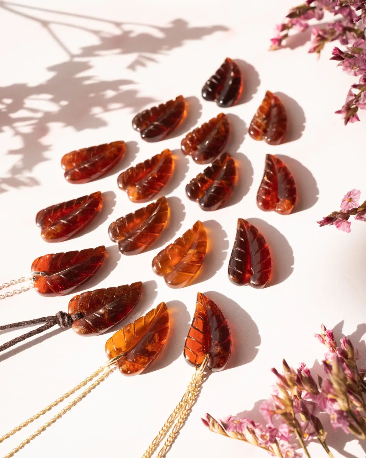 Grossular Garnet Hand Carved Leaf Necklace