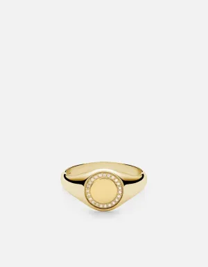 Halo Signet Ring, 14k Gold Pavé