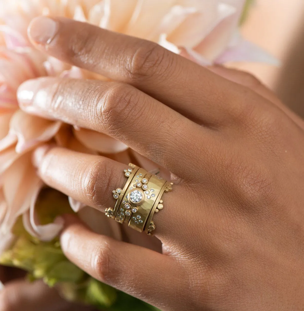 Hammered Cluster Band with Diamonds