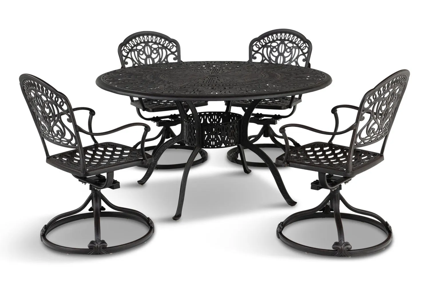 Hanamint 3 pc Tuscany Swivel Patio Dining Set with 54" Round Inlaid Lazy Susan Table