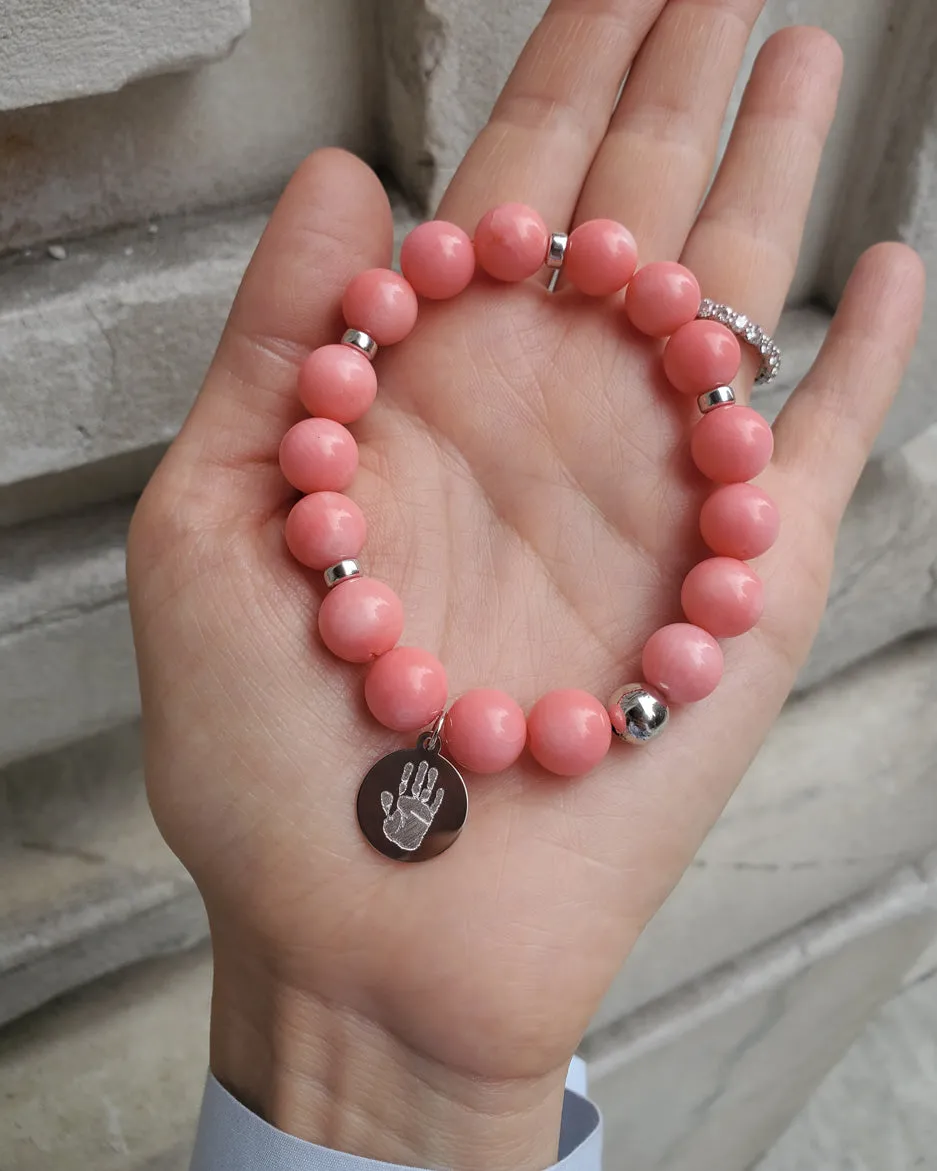 Handprint / Footprint Pink Coral Bracelet in 14K Gold
