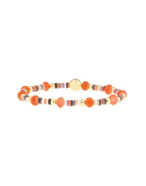 Heishi Crystal Bead Stretch Bracelet by Marlyn Schiff - Gold/Coral