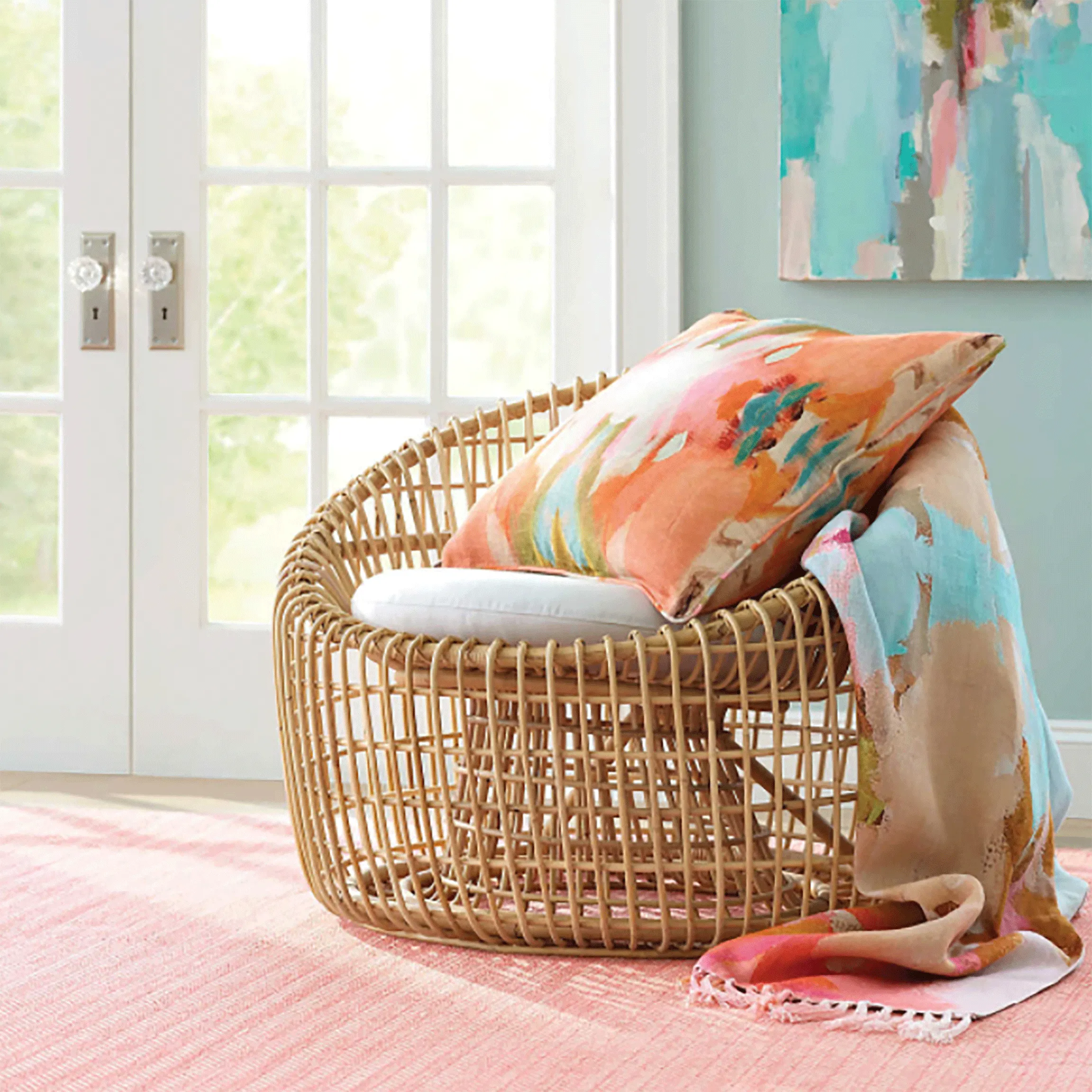 Herringbone Coral Woven Cotton Rug
