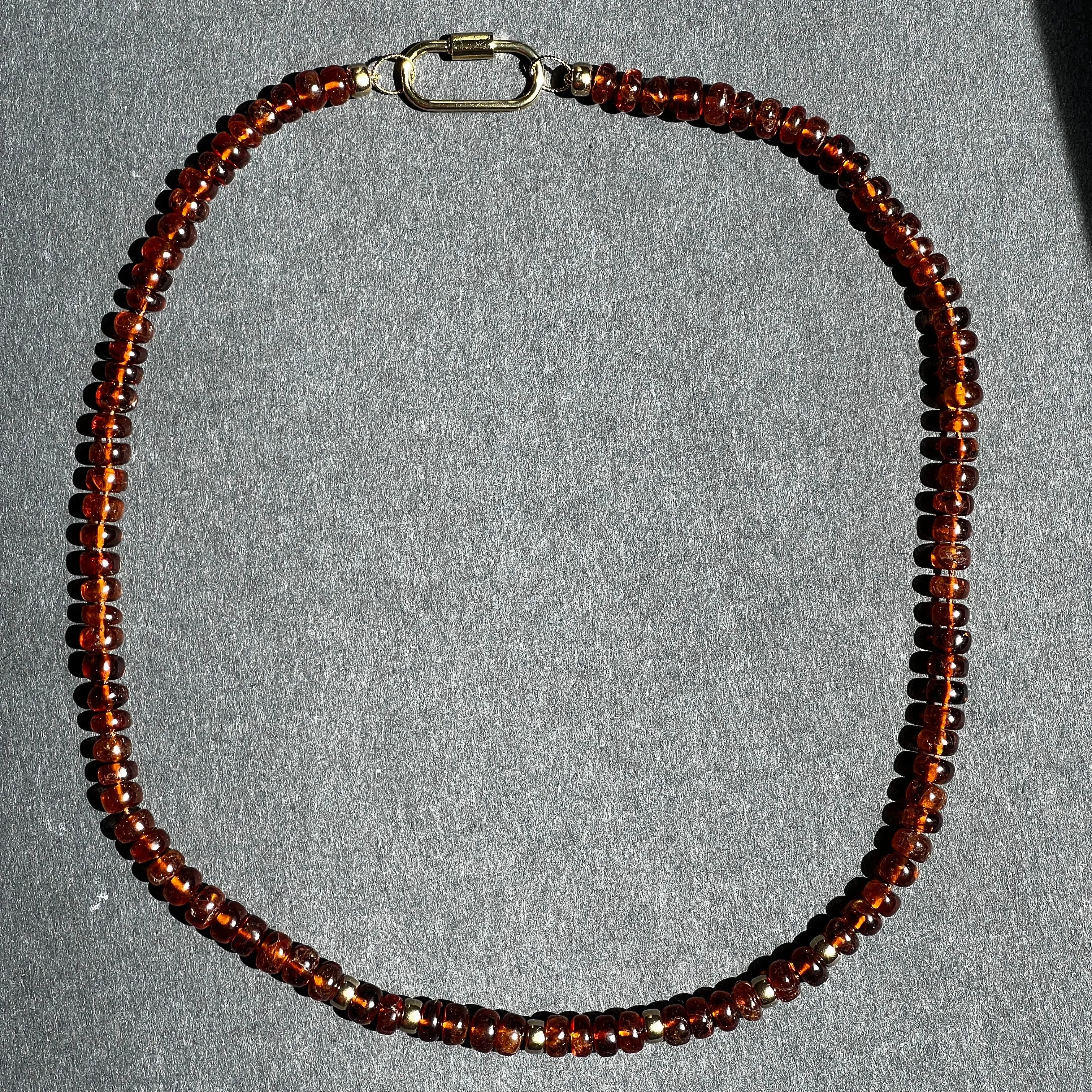 Hessonite Garnet Silk Hand Knotted Necklace with Gold Bead Accents