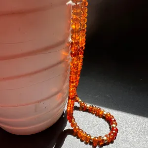 Hessonite Garnet Silk Hand Knotted Necklace with Gold Bead Accents