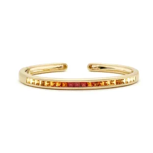 Hinged Oval Cuff Bracelet with Ombre Citrine & Red Garnet Squares