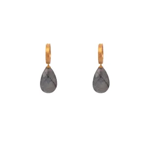 Huggie Hoop Labradorite Drop Earrings 24K Fair Trade Gold Vermeil