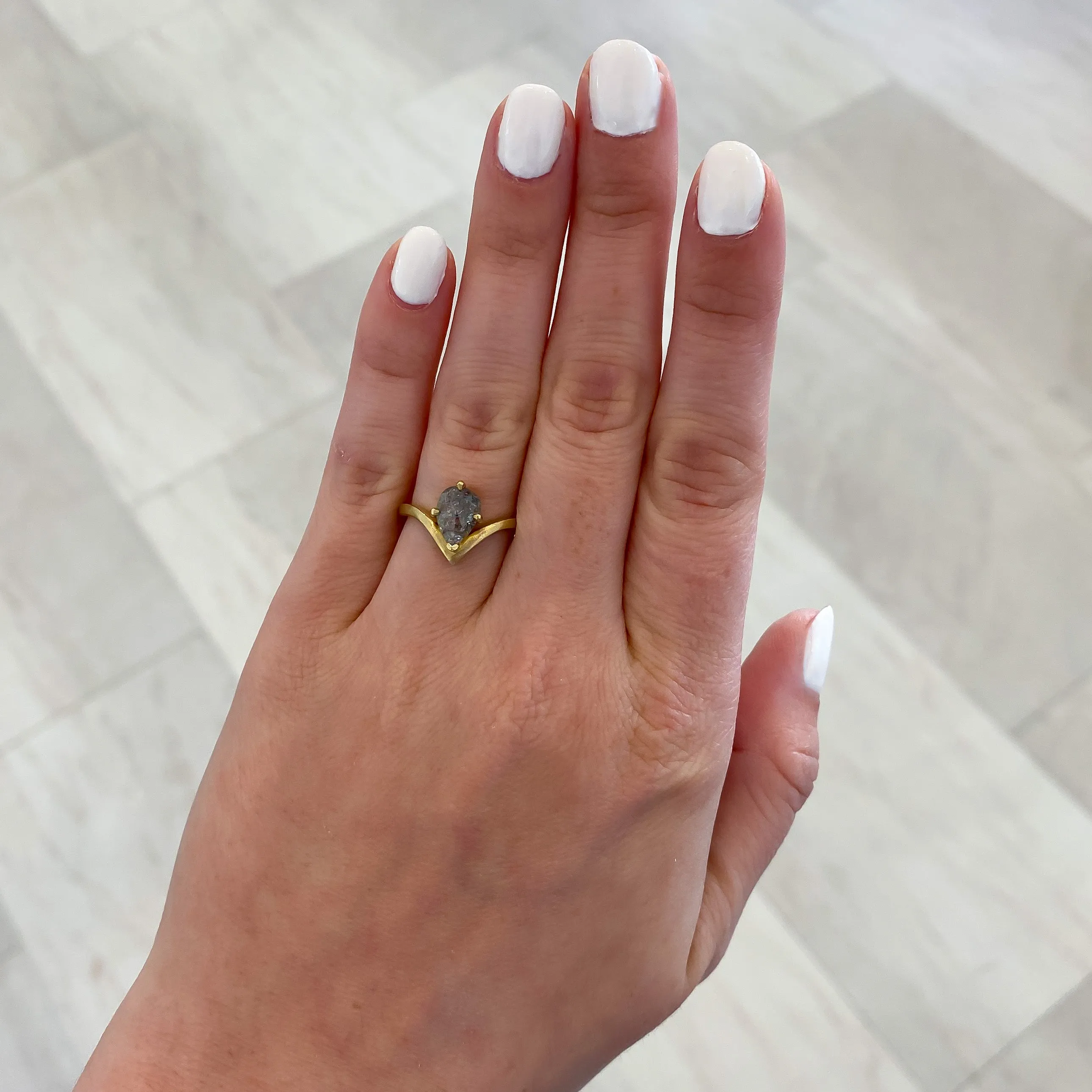 Indigo Pear Salt and Pepper Diamond Engagement Ring