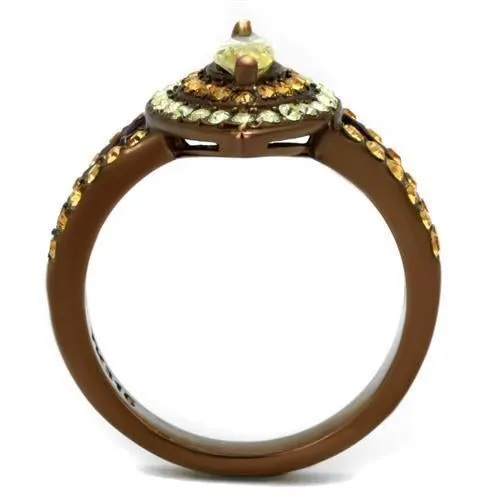 IP Coffee light Stainless Steel Ring with AAA Grade CZ in Citrine Yellow for Women Style TK2838