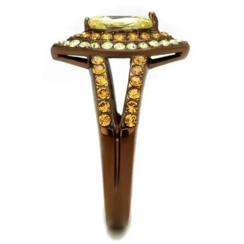 IP Coffee light Stainless Steel Ring with AAA Grade CZ in Citrine Yellow for Women Style TK2838