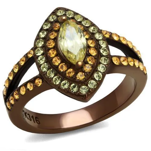 IP Coffee light Stainless Steel Ring with AAA Grade CZ in Citrine Yellow for Women Style TK2838