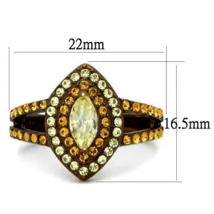 IP Coffee light Stainless Steel Ring with AAA Grade CZ in Citrine Yellow for Women Style TK2838