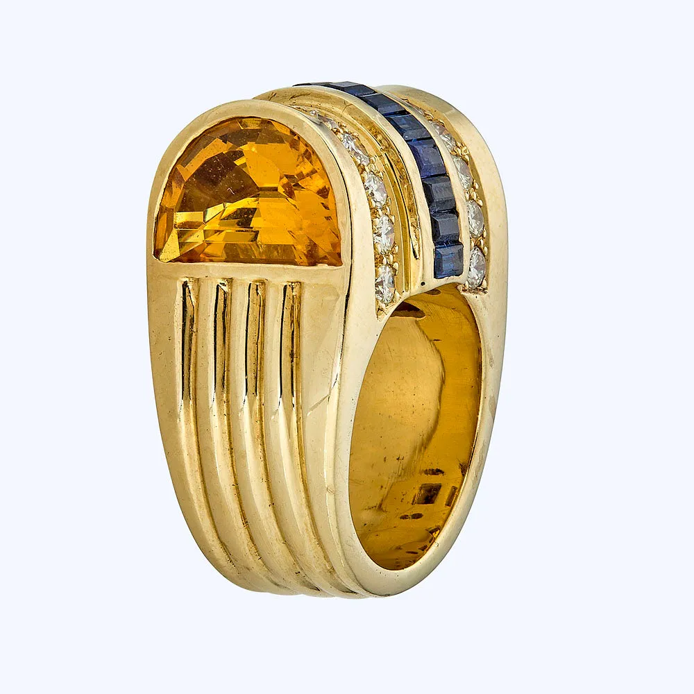 Italian Vintage Diamond, Amethyst and Citrine Ring
