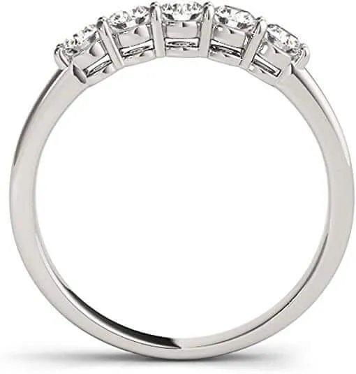 JewelMore 1/2 Carat TW Five Stone Diamond Wedding Band in 14K White Gold (H-I-J/ I2-I3)