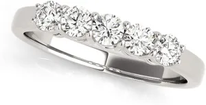 JewelMore 1/2 Carat TW Five Stone Diamond Wedding Band in 14K White Gold (H-I-J/ I2-I3)