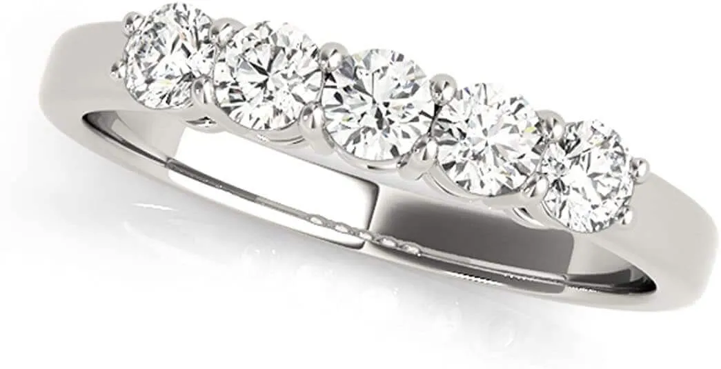 JewelMore 1/2 Carat TW Five Stone Diamond Wedding Band in 14K White Gold (H-I-J/ I2-I3)