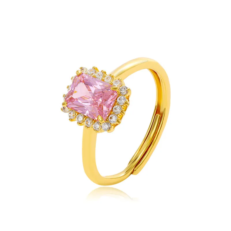 Jewelry imitation colorful treasure series square temperament retro light luxury ring women's niche fashion open ring