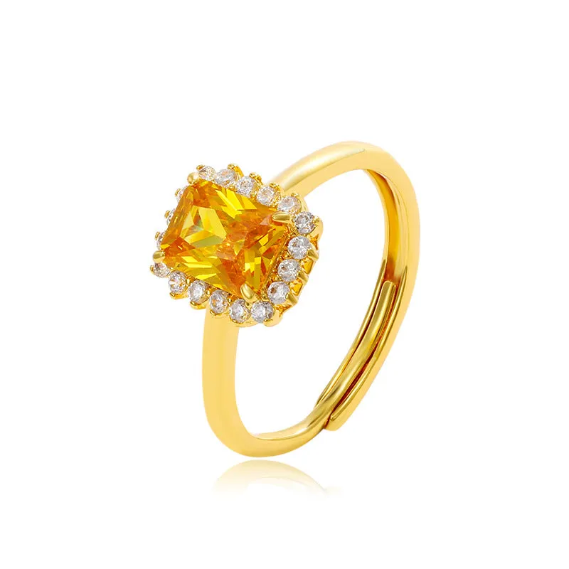 Jewelry imitation colorful treasure series square temperament retro light luxury ring women's niche fashion open ring