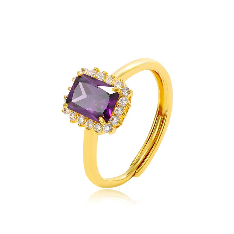 Jewelry imitation colorful treasure series square temperament retro light luxury ring women's niche fashion open ring