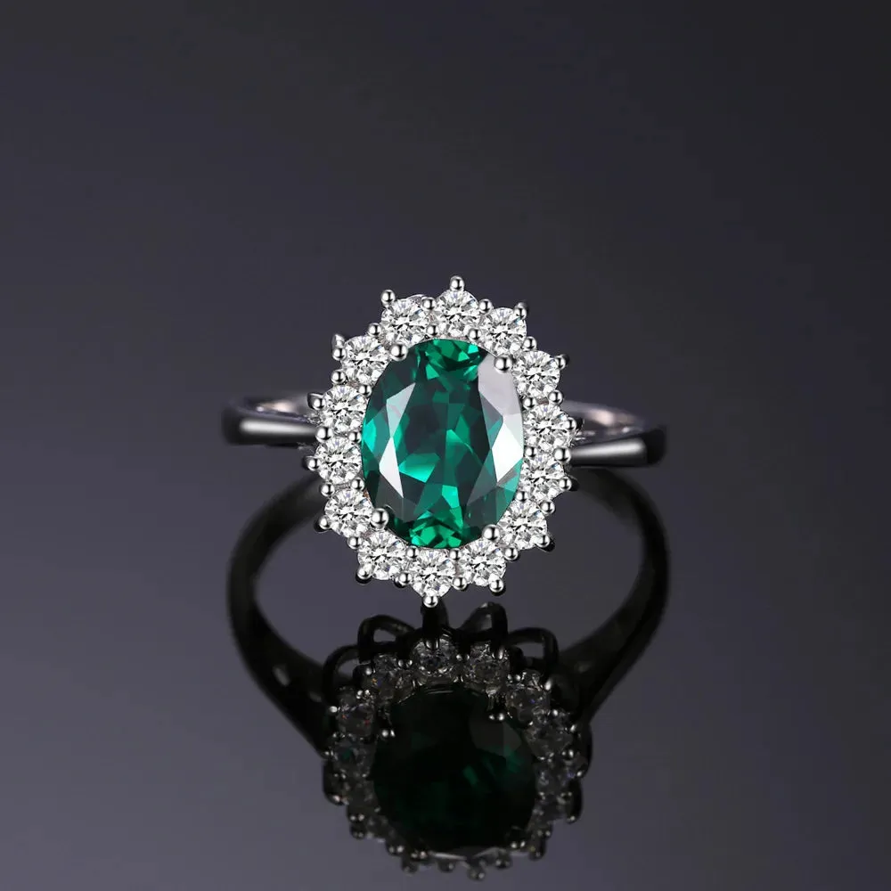 JewelryPalace Princess Diana Simulated Green Emerald Created Red Ruby Halo Engagement Ring 925 Sterling Silver Ring for Women