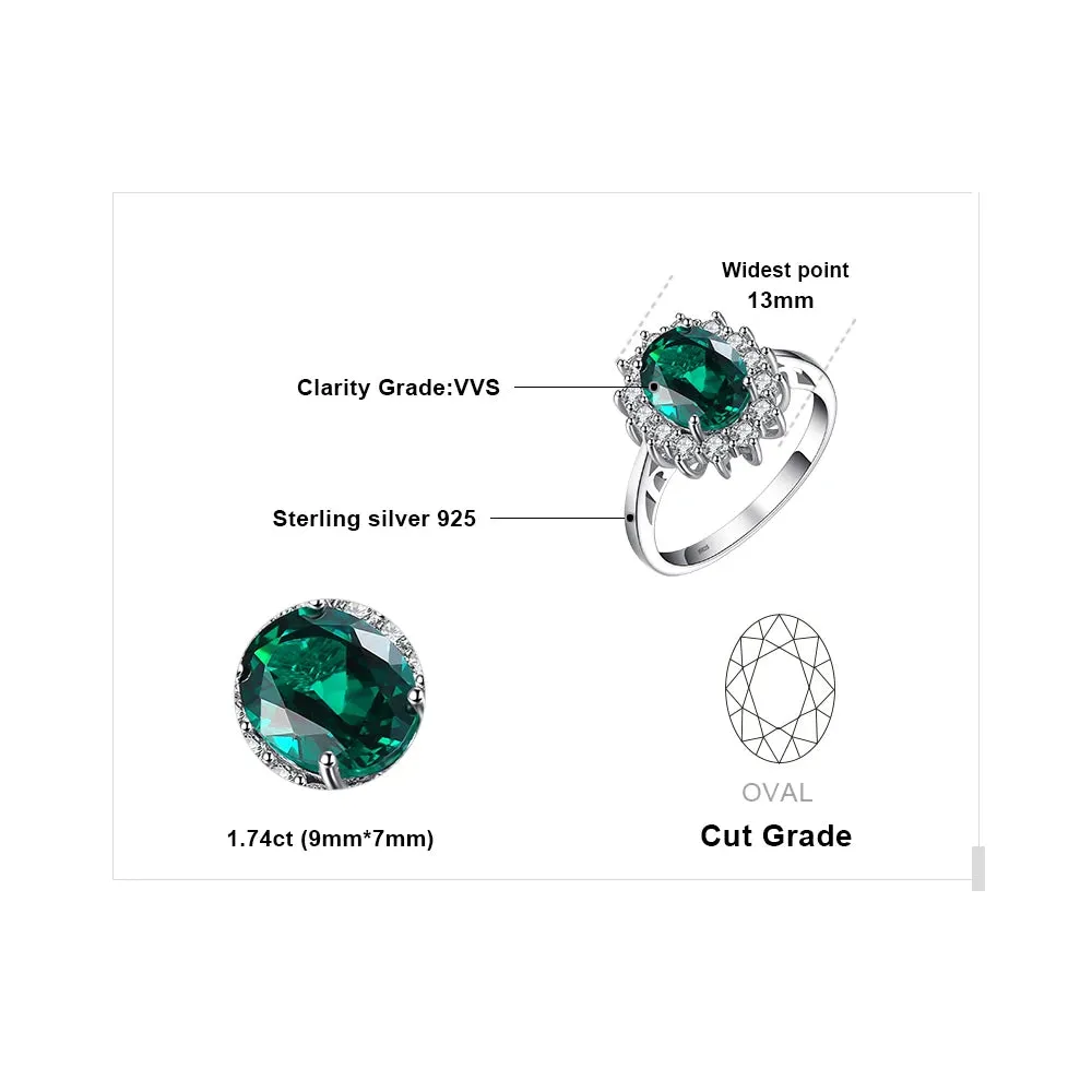 JewelryPalace Princess Diana Simulated Green Emerald Created Red Ruby Halo Engagement Ring 925 Sterling Silver Ring for Women