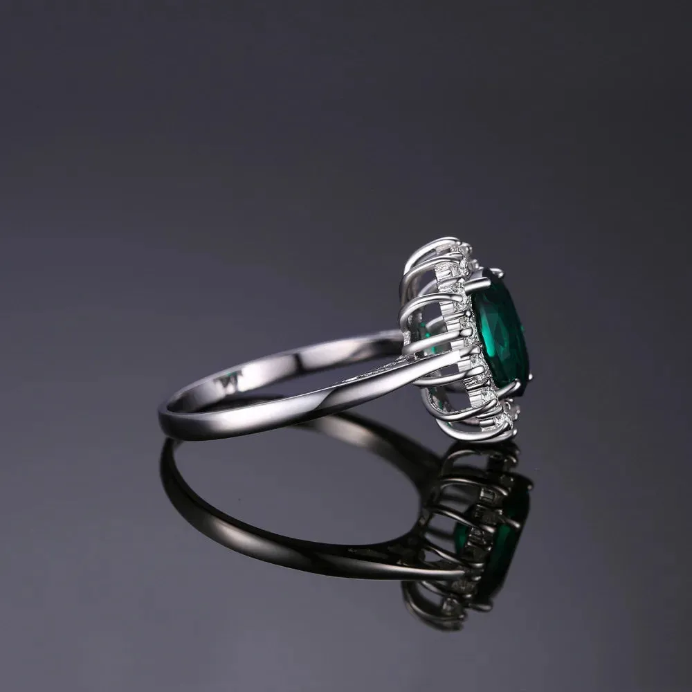 JewelryPalace Princess Diana Simulated Green Emerald Created Red Ruby Halo Engagement Ring 925 Sterling Silver Ring for Women