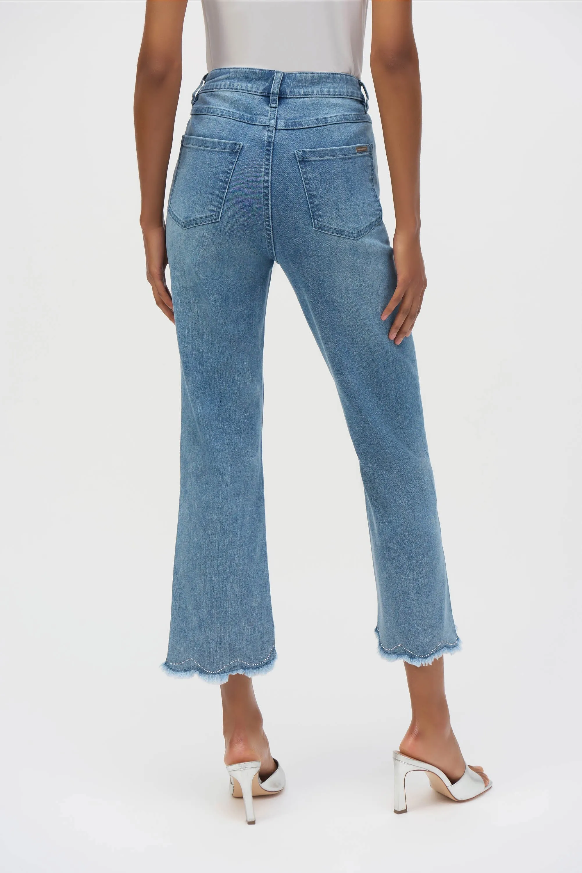 Joseph Ribkoff Straight Crop Jeans with Embroidery  252910  Denim Medium Blue