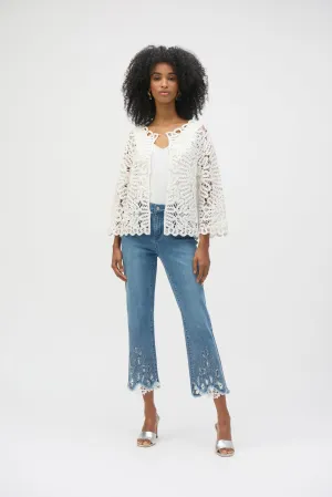Joseph Ribkoff Straight Crop Jeans with Embroidery  252910  Denim Medium Blue