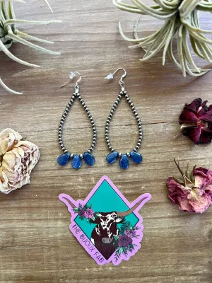 Kyanite teardrop earrings and 3mm Sterling Silver Pearls
